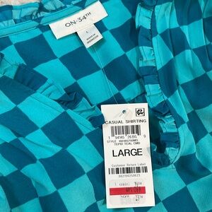MACYS size  Large Teal Blue Checkered